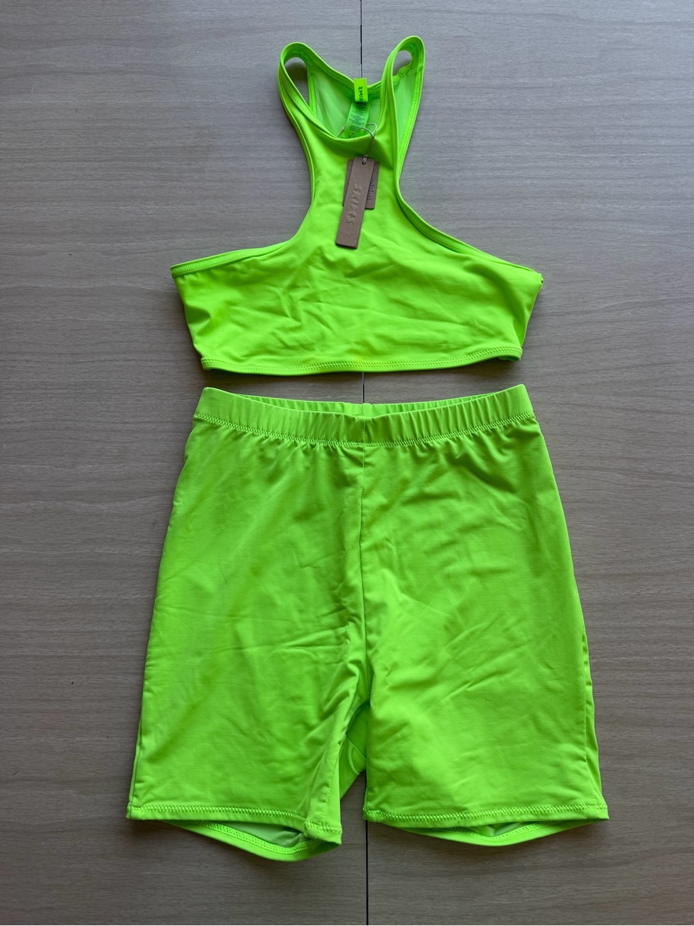 SKIMS Neon Green Racerback Sports Bra & Bike Shorts Set XS
